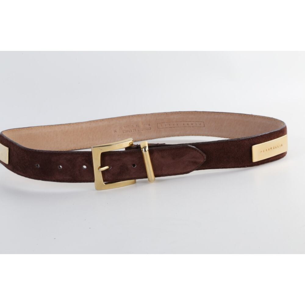 Vintage Perry Ellis Brown Suede Leather Waist Belt Classic Size M - Picture 9 of 16